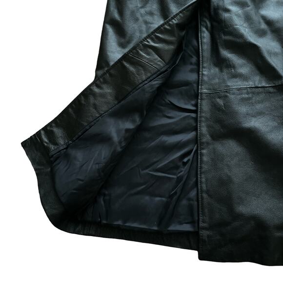 1990s VTG Comint Black 100% Leather Full Length Heavyweight Trench Coat Small - Picture 6 of 7